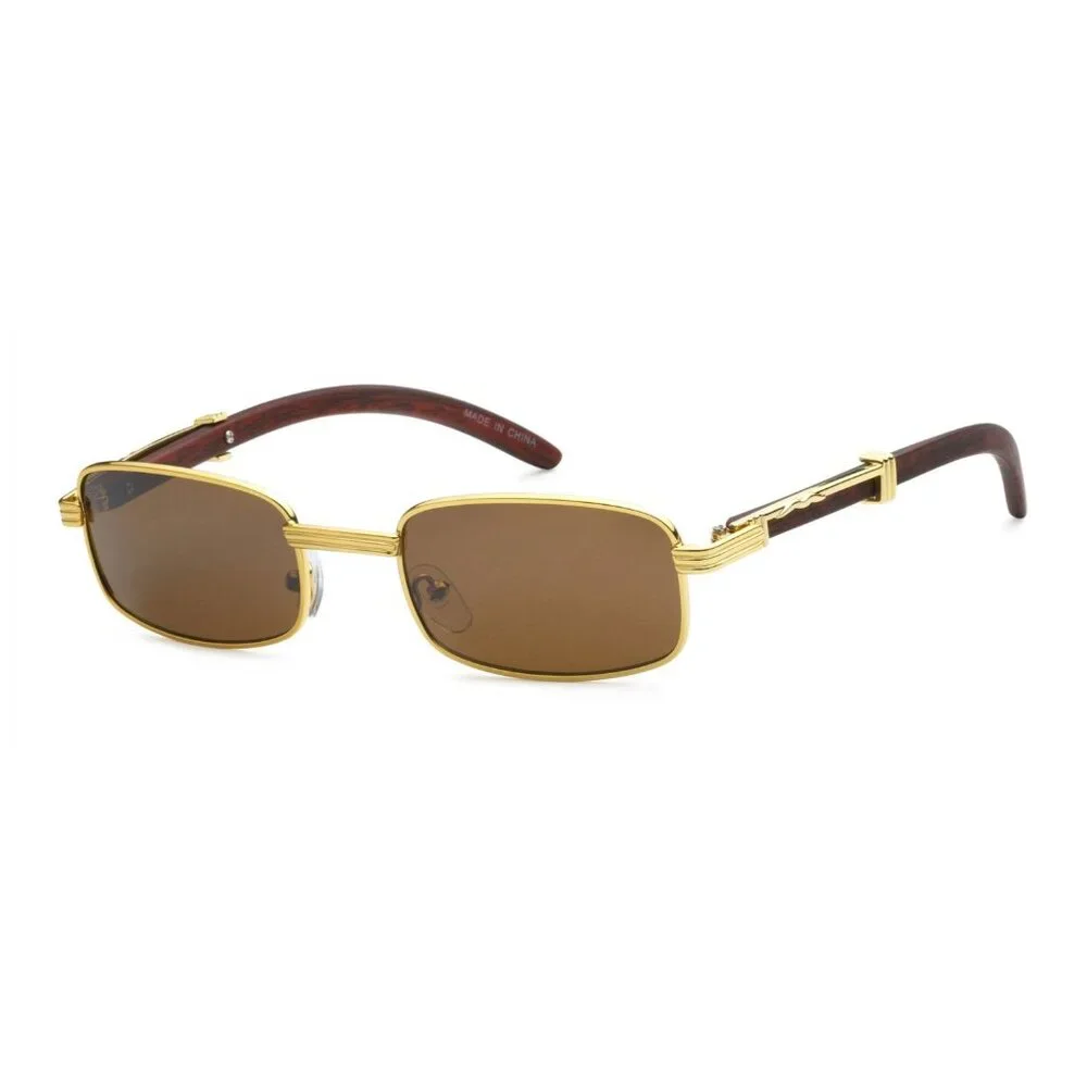 Brown Lens Men Sunglasses Square Gold Frame Hip Hop Style Buffs Woddy Arms Migos